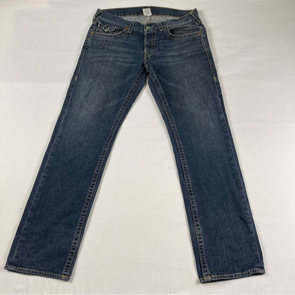 True Religion Men's  Slim Fit Straight Jeans, Dark Wash Relaxed Slim Size: 34